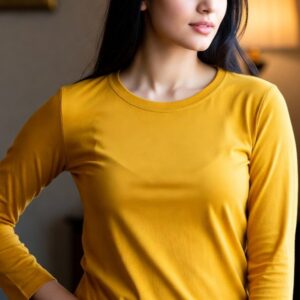 Mustard full sleeves t-shirt for Women