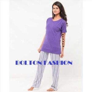 Purple T-Shirt with Random Pajama - Night Suit for Females