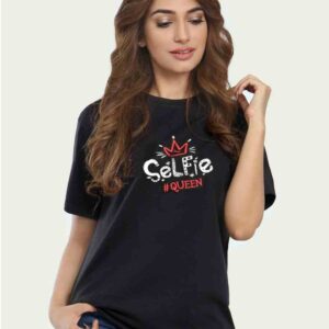 Selfie Queen Cotton T-Shirt for Women - Black