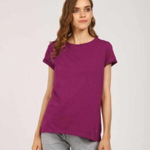 Purple Cotton Half Sleeves T-Shirt for Women