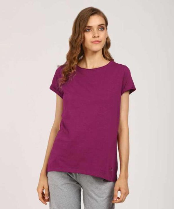 Purple Cotton Half Sleeves T-Shirt for Women