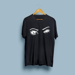 Eyebrows Printed Cotton T-Shirt for Women - Black