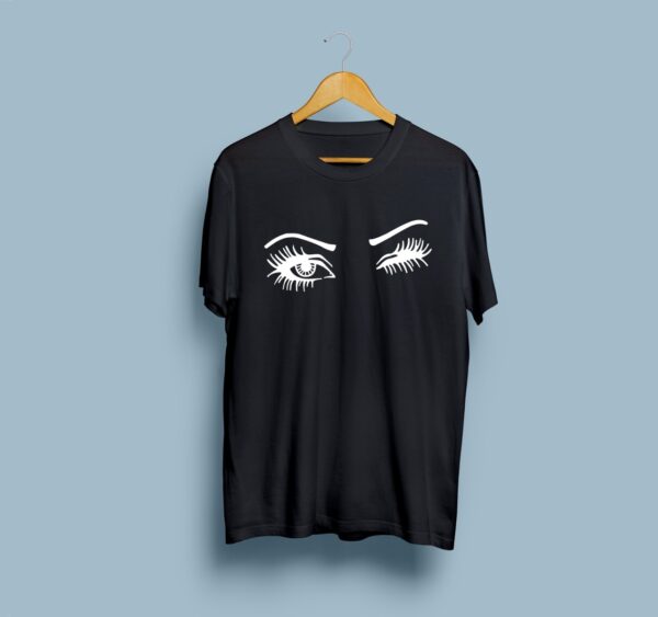 Eyebrows Printed Cotton T-Shirt for Women - Black