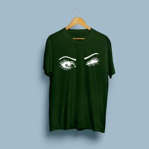 Eyebrows Printed Cotton T-Shirt for Women - Green