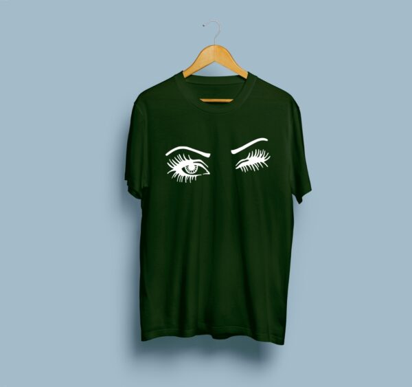 Eyebrows Printed Cotton T-Shirt for Women - Green