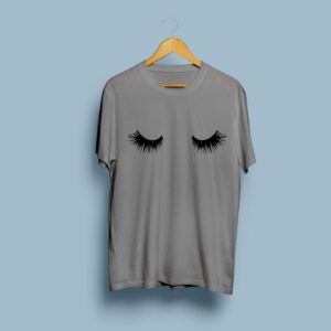 Eyebrows Printed Cotton T-Shirt for Women - Grey