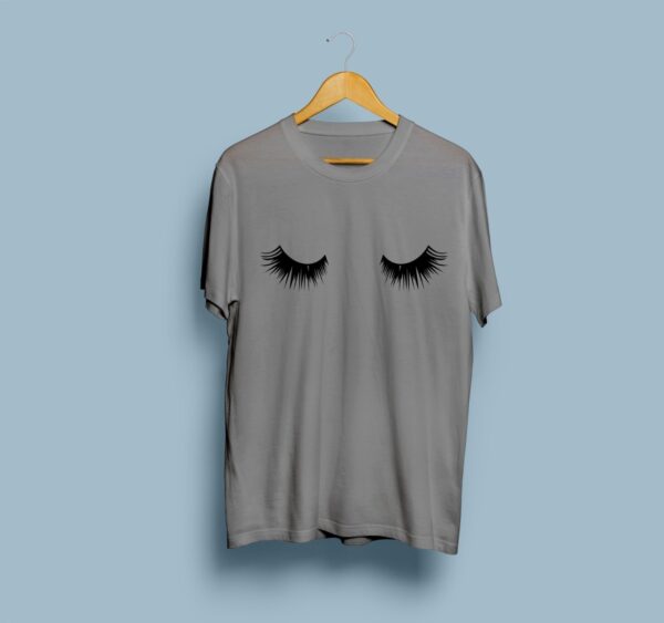 Eyebrows Printed Cotton T-Shirt for Women - Grey