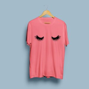 Eyebrows Printed Cotton T-Shirt for Women - Pink