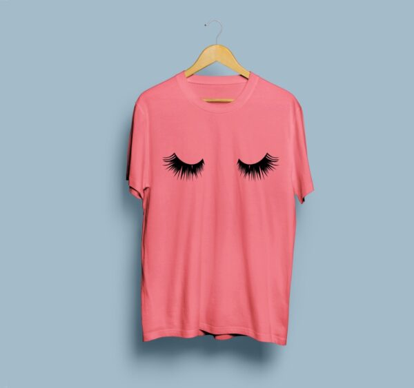Eyebrows Printed Cotton T-Shirt for Women - Pink