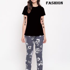 Black Color T-Shirt with Random Pajama - Night Suit for Females