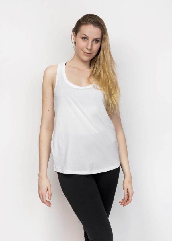 Cotton Loose Racerback Tank Top for Women - White
