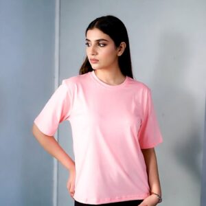 Baby Pink Cotton Half Sleeves T-Shirt for Women
