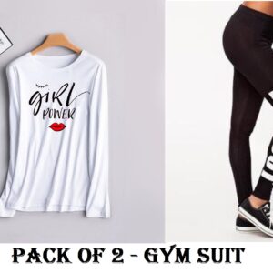 Girl Power White Full Sleeves Gym Suit for Women