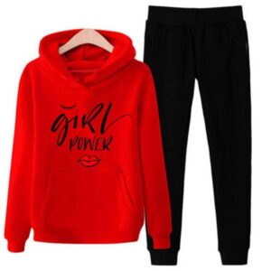 Girl Power Red Printed Winter Track Suit for Women
