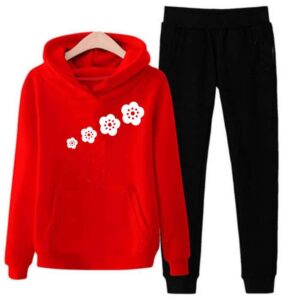 Flower Logo Red Printed Winter Track Suit for Women