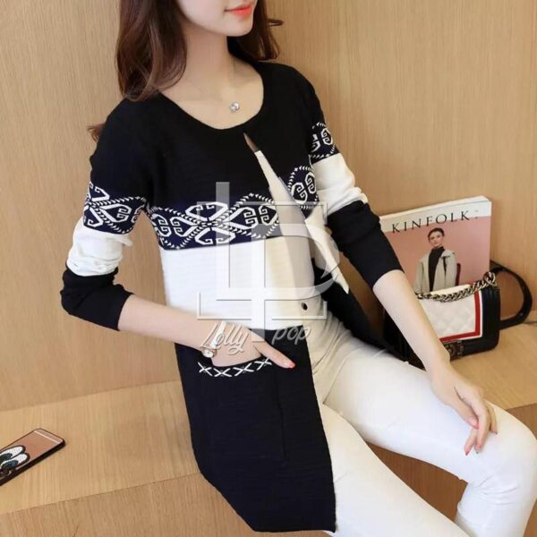 Women Cardigans Vintage Print Outwear Sweater Jacket - Image 2