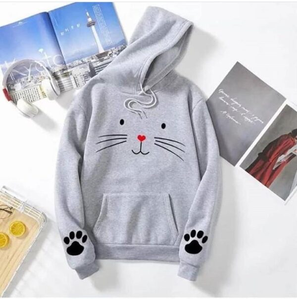 Meow Pullover Kangroo Hoodie for Girls - Image 2