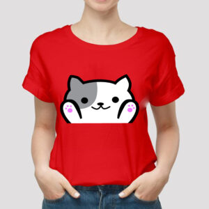 Red Cat Cartoon Printed T-Shirt for Girls