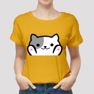 Yellow Cat Cartoon Printed T-Shirt for Girls