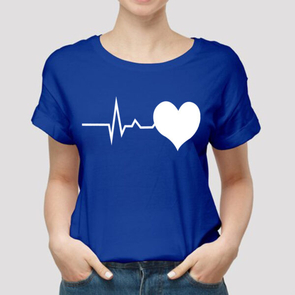 Heart with Line Printed T-Shirt for Girls - Royal Blue