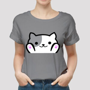 Grey Cat Cartoon Printed T-Shirt for Girls