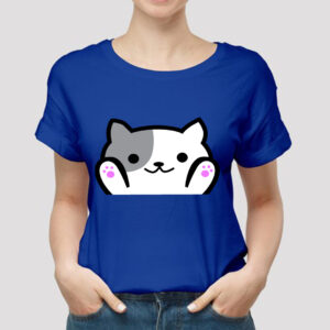 Royal Blue Cat Cartoon Printed T-Shirt for Girls