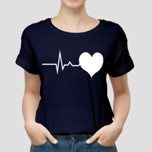Heart with Line Printed T-Shirt for Girls - Black