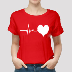 Heart with Line Printed T-Shirt for Girls - Red