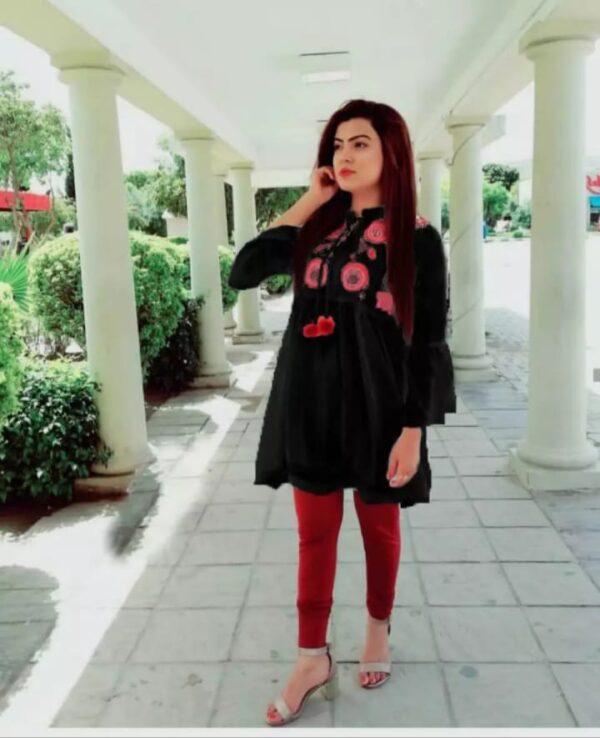 Black Flower Embroided Kurti for Women