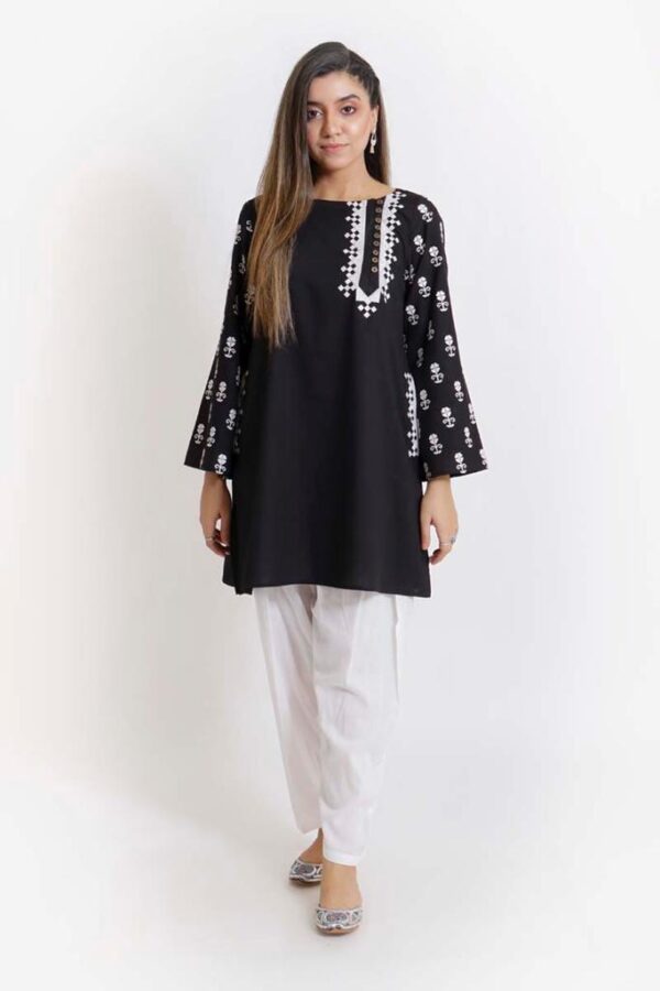 Black Boski Linen Stitch Kurti for Women