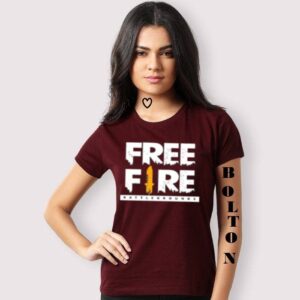 Free Fire Cotton T-Shirt for Women and Girls - Maroon