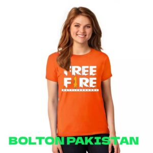 Free Fire Cotton T-Shirt for Women and Girls - Orange