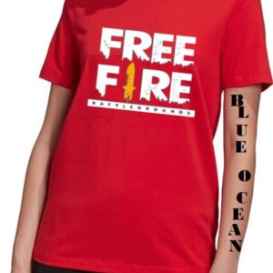 Free Fire Cotton T-Shirt for Women and Girls - Red
