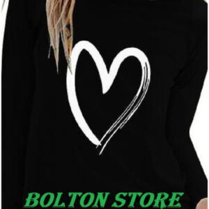Heart printed full sleeves t-shirt for women Black
