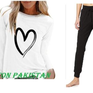 Heart Printed Full Gym tracksuit for Women - White