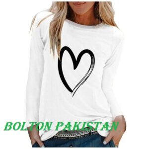 Heart printed full sleeves t-shirt for women white