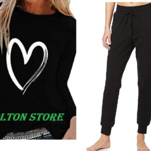 Heart Printed Full Gym tracksuit for Women - Black