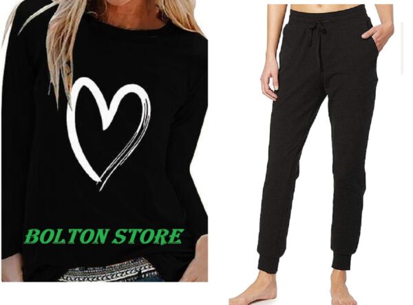 Heart Printed Full Gym tracksuit for Women - Black