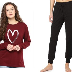 Heart Printed Full Gym tracksuit for Women - Maroon