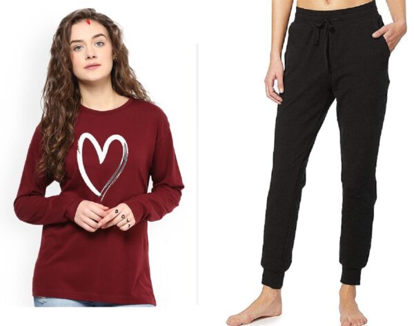 Heart Printed Full Gym tracksuit for Women - Maroon
