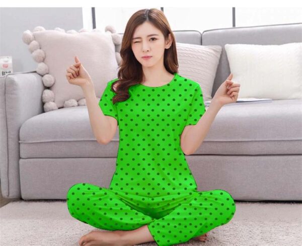 Polka Dots Ladies Night Suit - Green