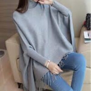 Grey Fleece Poncho for Women