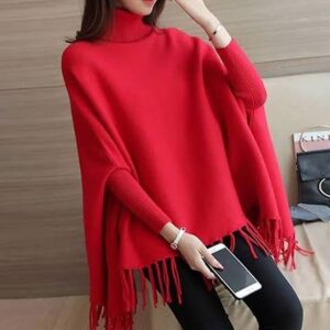 Red Fleece Poncho for Women