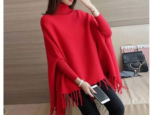 Red Fleece Poncho for Women