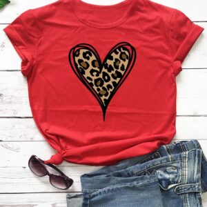 Leopard Heart printed Red t shirt for Women and Girls