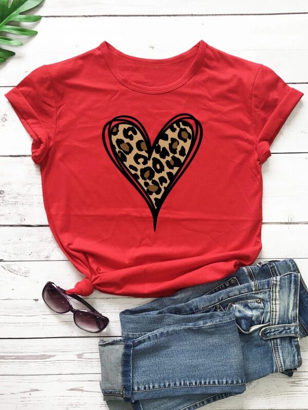 Leopard Heart printed Red t shirt for Women and Girls