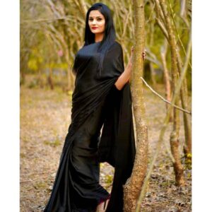 Black Satin Silk Saree