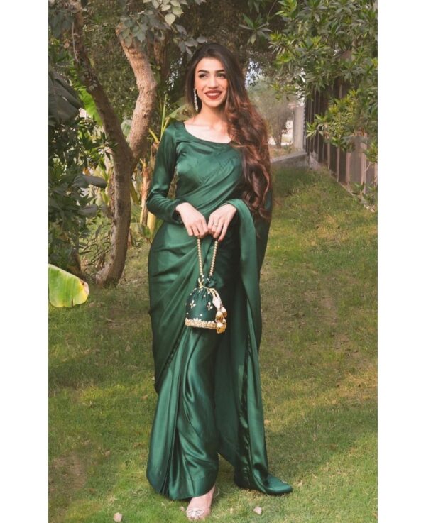 Green Satin Silk Saree for Women and Girls