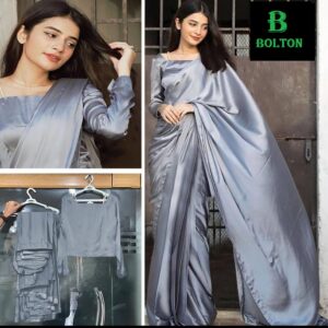 Grey Satin Silk Saree for Women and Girls