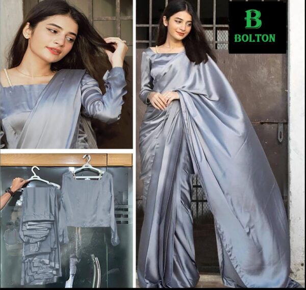 Grey Satin Silk Saree for Women and Girls